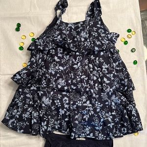 Baby girl cotton floral navy blue dress with bloomers